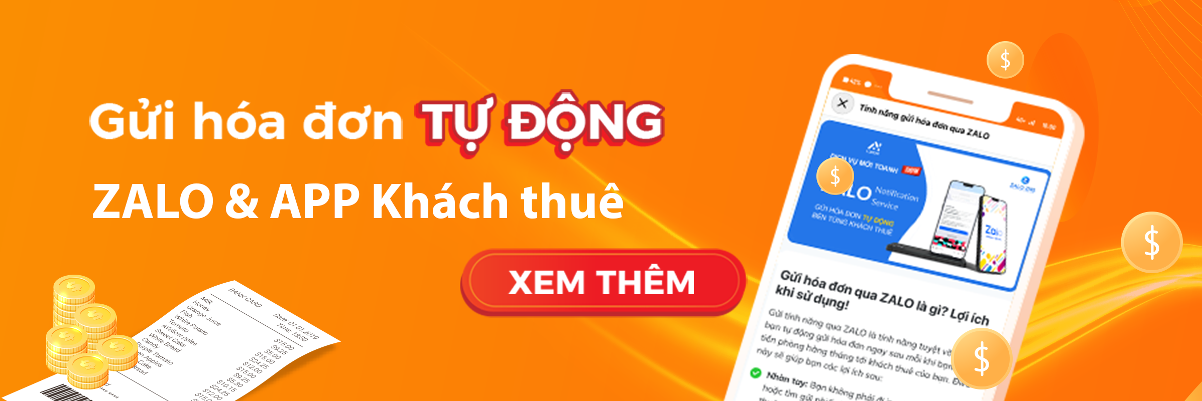 Gửi hóa đơn thu tiền nhà trọ tự động qua ZALO